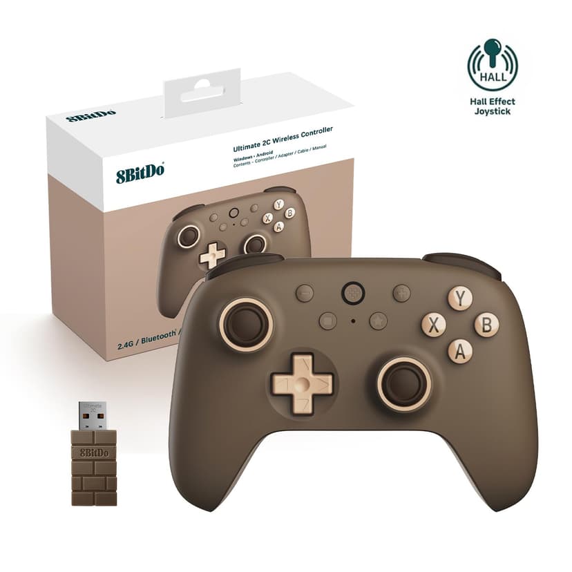 8Bitdo Ultimate 2C Wireless Controller for Windows PC & Android, Hall Effect Joysticks and Triggers, PC Controller with 1000 Hz Polling Rate, Remappable L4/R4 Bumpers, Brownie