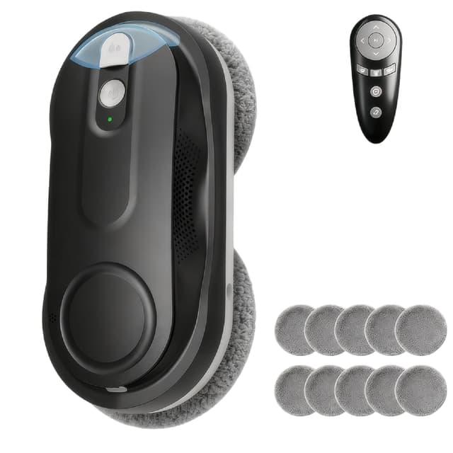 KKI Window Cleaning Robot, Automatic Window Cleaner Robot, Dual Spray, Max 3200Pa, AI Path Planning & Edge Detection, Remote Control for High-Rise Windows, Glass,Door,10xCloths, X3 (Black)