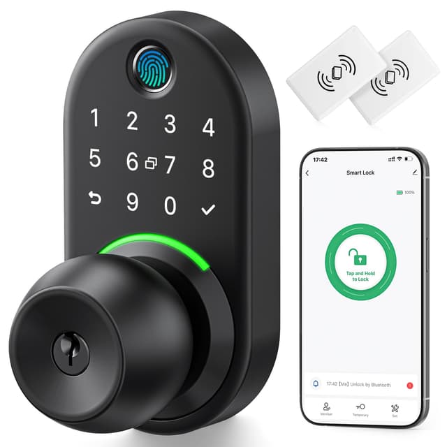 Keypad Smart Door Lock with Knob, Yamiry Keyless Entry Digital Lock with Handle, Fingerprint Electronic Knob for Front Door