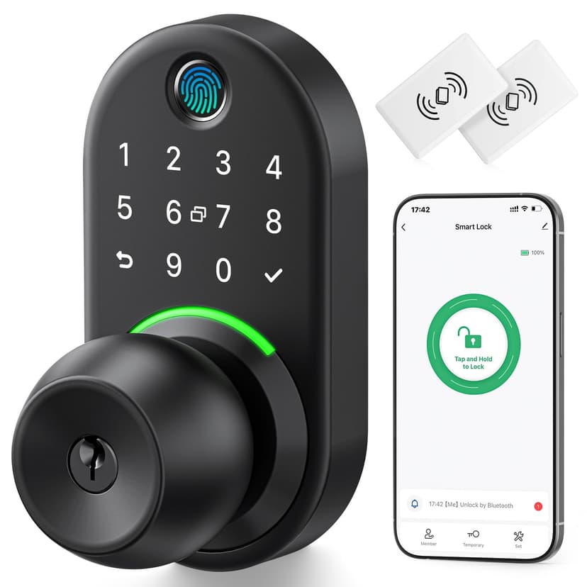 Keypad Smart Door Lock with Knob, Yamiry Keyless Entry Digital Lock with Handle, Fingerprint Electronic Knob for Front Door