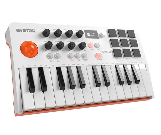 HXW 25 Key USB MIDI Keyboard Controller With Bluetooth, Professional Mini Midi Keyboard with OLED Screen, Beat Maker Machine for Music Production, Software Included, EMK-25 White