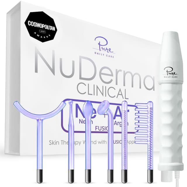 Pure Daily Care NuDerma Clinical Portable Skin Therapy Wand, Machine with 6 Fusion Neon + Argon Wands – Anti Aging - Clarifying - Skin Tightening & Radiance - Wrinkle Reducing