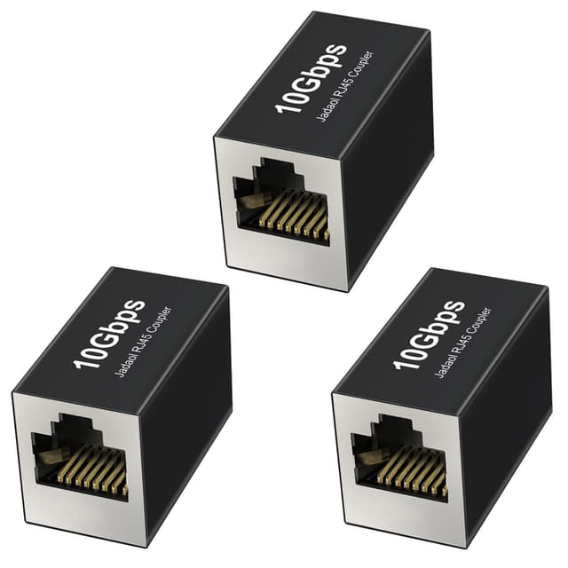 Jadaol [UL Listed] RJ45 Coupler 10Gbps Shielded, Gold-Plated Contacts, Aluminum Alloy Inline Ethernet Extender, PoE Supported Female-to-Female Adapter for Cat8/Cat7/Cat6a/Cat6 Cables, 3-Pack Black
