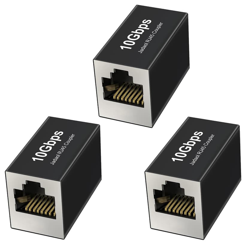 Jadaol [UL Listed] RJ45 Coupler 10Gbps Shielded, Gold-Plated Contacts, Aluminum Alloy Inline Ethernet Extender, PoE Supported Female-to-Female Adapter for Cat8/Cat7/Cat6a/Cat6 Cables, 3-Pack Black