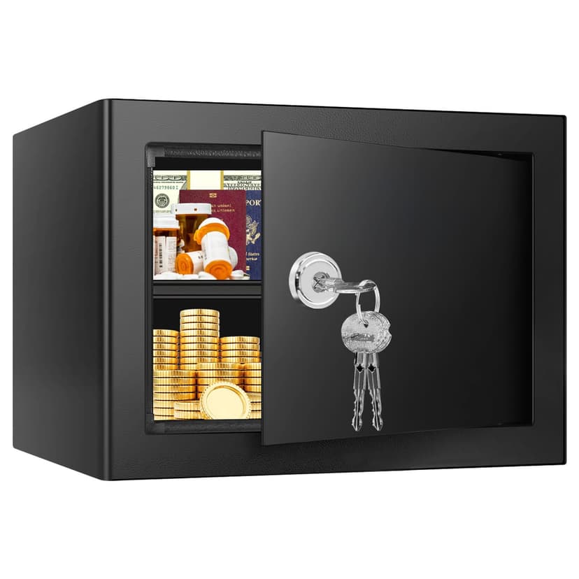 1.3 Cubic Feet Fireproof Safe Box with Key Lock, Hidden Steel Security Box with Removable Shelf for Cash, Jewelry, Passports and Medications, Personal Safes for Home/Office, 9.84"D x 13.78"W x 9.84"H