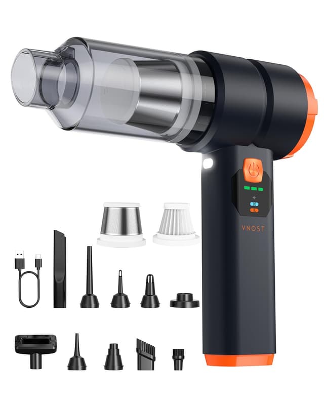 VNOST Car Vacuum Portable Cordless, 4-in-1 Handheld Vacuum Cordless with 30000PA Suction, 130000RPM, 6800mAh Battery, 10 Nozzles, Rubber Paint Material for Car, Home, Birthday Gifts (Black)