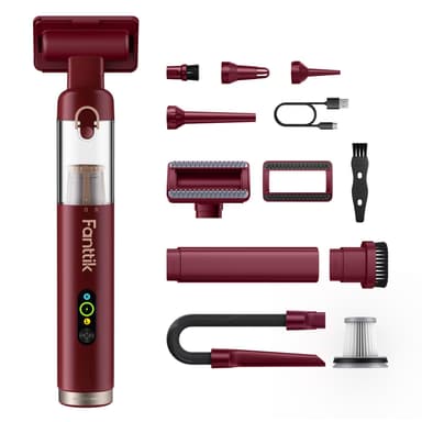 Fanttik Slim V10 APEX Cordless Car Vacuum, 4-in-1 Portable Mini Handheld Vac, 19kPa Suction Power, Upgraded Smart Digital Display, 2 Suction Modes for Small Jobs, Car, Office Desk, Keyboards (Red)