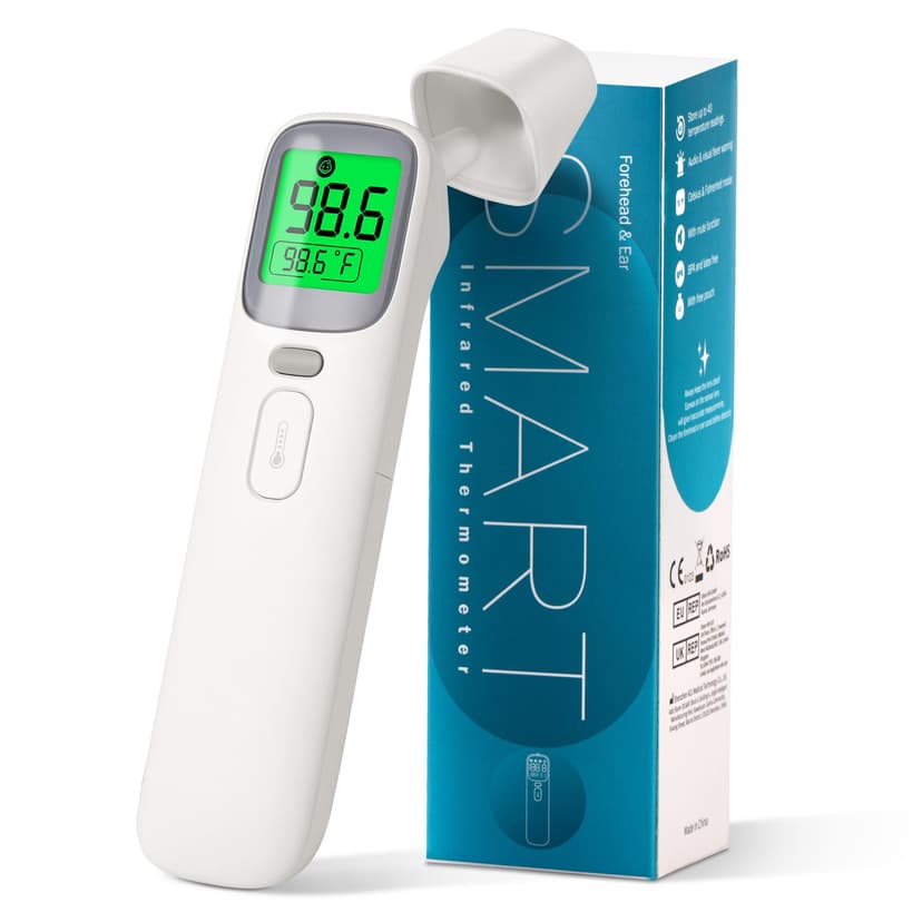 3-in-1 Ear and Forehead Thermometer for Adults Kids with Object Mode Accurate Digital Baby Thermometer Featuri ANG Fever Alarm LCD Screen Silent Mode with Storage Bag White