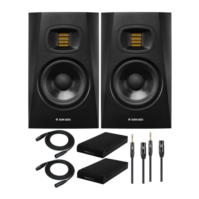 ADAM Audio T8V 8-Inch Powered Studio Monitor (2-Pack) Bundle with Isolation Pads (2-Pack) and FocusProAudio Cables (7 Items)