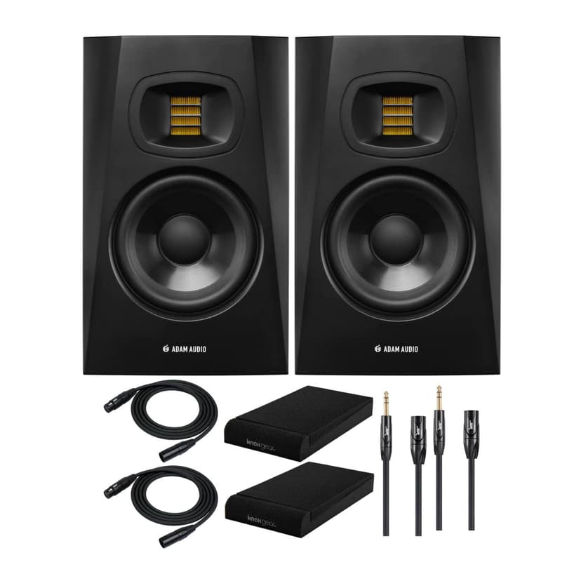 ADAM Audio T8V 8-Inch Powered Studio Monitor (2-Pack) Bundle with Isolation Pads (2-Pack) and FocusProAudio Cables (7 Items)