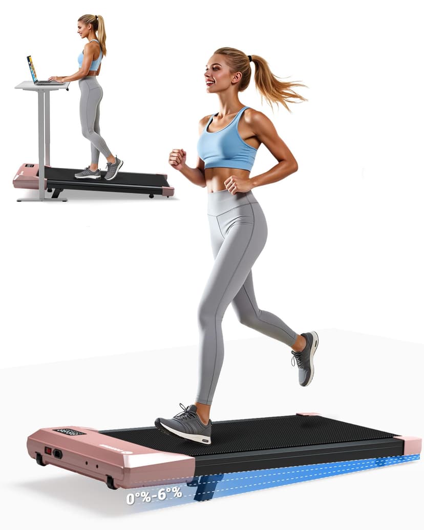 DeerRun Under Desk Walking Pad Treadmill for Home Office & Small Spaces, 6% Manual Incline, 0.6–3.8 MPH Walking Speed, 2.5 HP, 300 lb Capacity, App & Remote Control