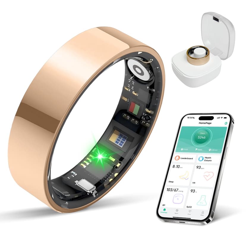 Smart Ring Health Tracker, Sleep/Exercise Monitoring, iOS /Android Compatible, IP68 Water Resistance, No Subscription Required, 5-Day Battery Life, Suitable for Both Women and Men (Rose Gold, 12)
