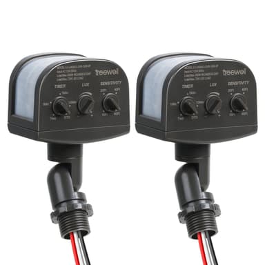TREEWELL 2 Pack 240-Degree Replacement Motion Sensor, Adjustable LUX(5-300) & Time & Detection Sensitivity Up to 60 Feet Range, 3 Working Modes Outdoor Motion Detector for Security Floodlight, Brown