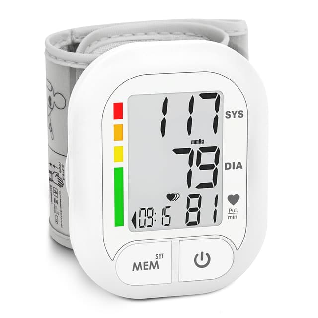 Blood Pressure Monitor Adjustable Wrist Cuff for Home Use Automatic BP Machine Large Digital LCD Display 199 Memory Batteries Included with Carrying Case, White