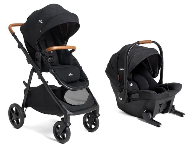 Joie Ginger and Mint Latch Travel System – 4-in-1 Travel System with Base-Free Infant Car Seat & Stroller, Built-in Latch for Easy Install and an Included All-Terrain Stroller (Shale Dark)