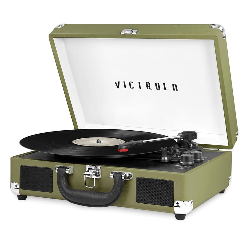 Victrola Journey Bluetooth Portable Suitcase Record Player – with Built-in Speakers, 3 Speed Vinyl Record Player, RCA Out, Headphone Jack (Green Olive)