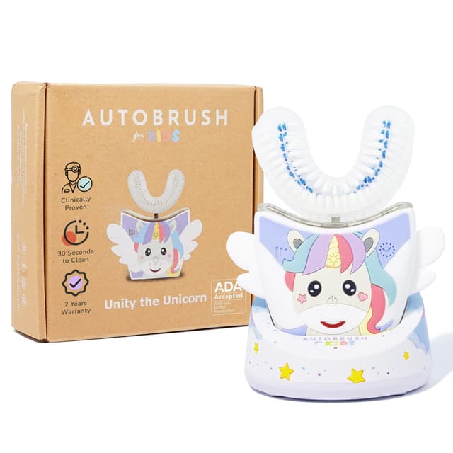 autobrush Kids Electric Toothbrush – Only ADA Accepted U-Shaped Toothbrush, Clinically Proven Up to 5.1X Better Cleaning, 30 Seconds, Full-Mouth 360 Coverage, LED Lights, Music, Ages 3-5, Unicorn