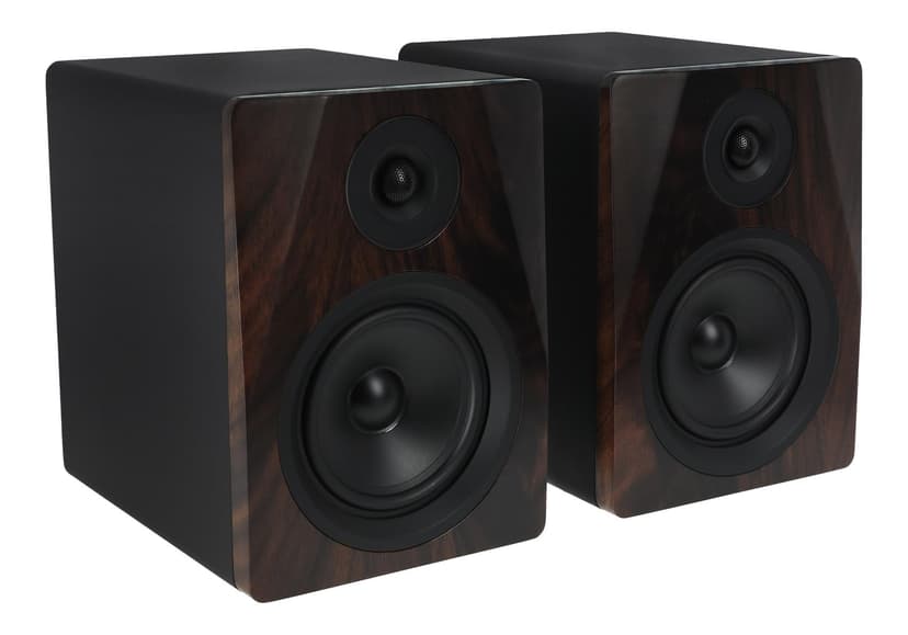 Rockville APM5D 5.25" 2-Way 250W Active Studio Monitor Speakers (Pair) - Dark Wood, Class D Amplifier, XLR/RCA Inputs, Neodymium Silk Dome Tweeter, Bass/Treble Control, Computer-Optimized Crossover