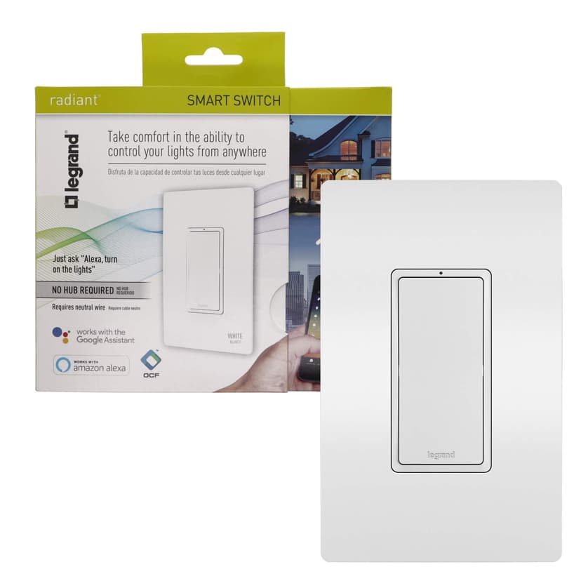 Pass & Seymour Legrand Radiant WWRL10WHCCV2 Enabled, White Smart Wi-Fi Switch,