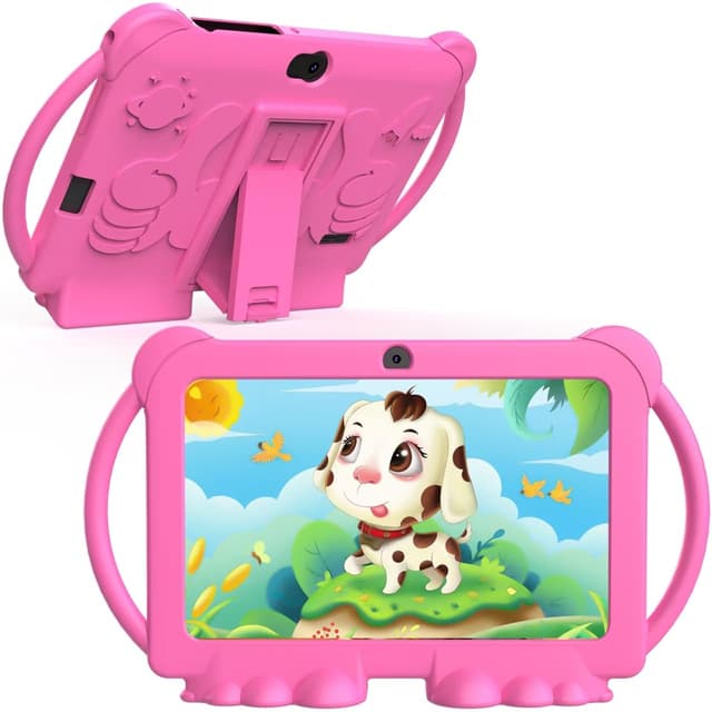 HOTTABLET Kids Tablet 7 inch Android 12, 4GB RAM 32GB ROM, 512GB Expandsion, with Parental Control, WiFi, Bluetooth, Dual Camera with Silicone Case, 1PCS(Pink)