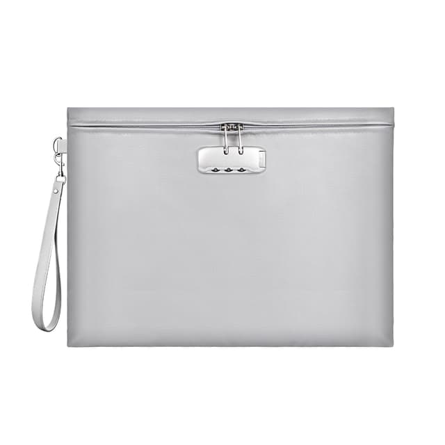 Fireproof Document Bag with Lock, ZOOPIP 14.3"x10.2" Fireproof and Waterproof Money Bag with Zipper Closure, Storage Pouch for A4 Letter Size Document, Cash, Cell Phone, Tablet,Passport-Gray