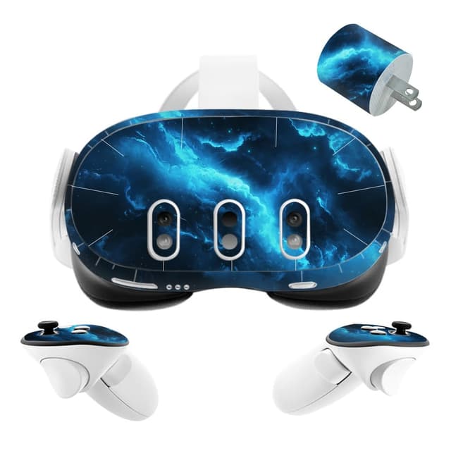 VR Headset Galaxy Helmet Skin and Accessories Stickers Kit Compatible with Quest 3 Skin Vinyl Protective Cover Decal Compatible with Oculus Quest 3 (Blue Galaxy)