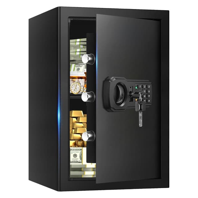 3.4 Cub Large Safes for Home, Digital Security Home Safe Box Fireproof Waterproof with Programmable Keypad, Spare Keys and Alarm System, Anti-Theft Fireproof Document Box Money Safe for Valuables