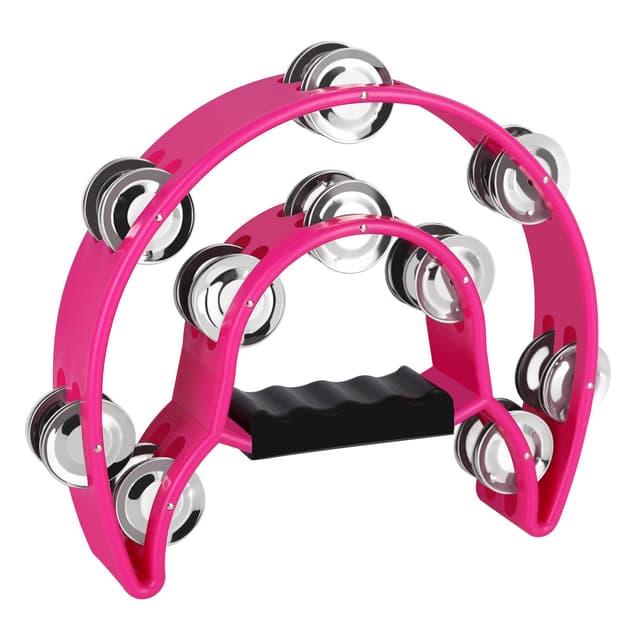 EastRock Double Row Tambourine,Metal Jingles Hand Held Percussion-Half Moon Tambourine for Adults, KTV, Party Pink