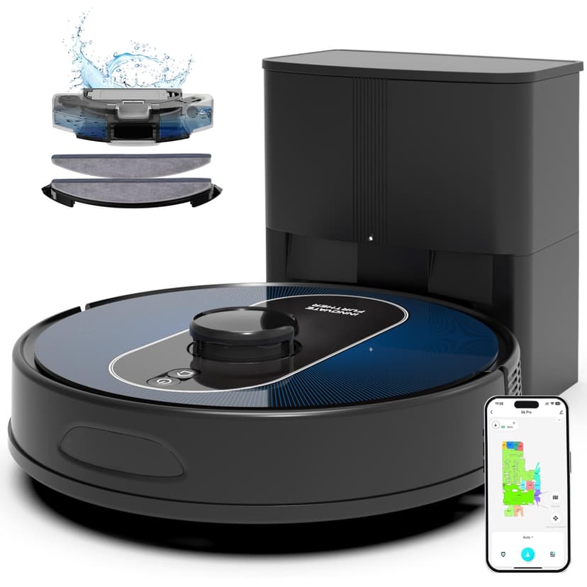 Robot Vacuum and Mop Self-Emptying: 6000Pa Robotic Vacuum 5-In-1 LiDAR Navigation with No-Go Zones/Mapping for 90 Days Hands-Free Cleaning, APP/Alexa Robot Vacuum for Pet Hair & Carpet & Hard Floor