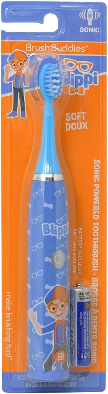 Brush Buddies Blippi Electric Toothbrush for Kids, Battery Powered Sonic Toothbrush, Soft Bristles, Children’s Toothbrush for Boys & Girls, Toddler Oral Care, Blippi Character Design