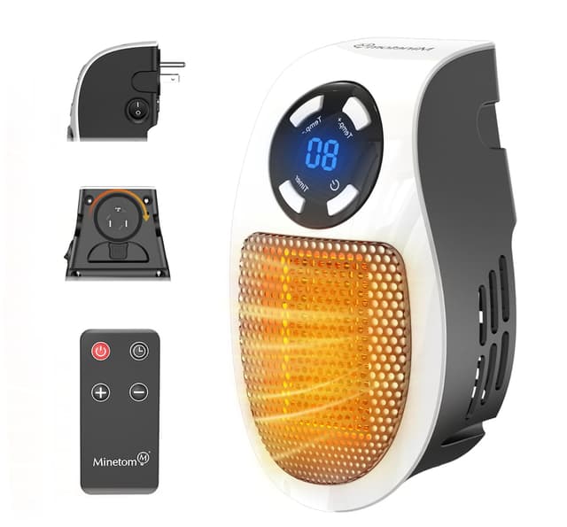 Plug in Small Space Heater for Indoor Use 450W, Wall Outlet Electric Heater with Remote, 12H Timer & LED Display, PTC Ceramic Fast Heat Safely for Bedroom Bathroom Office