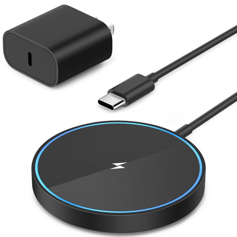 Magnetic Wireless Charger Mag Safe Charging Pad Compatible with iPhone 17/17 Pro Max/iPhone Air/16/15/15 Plus/14/13/12 Series, 2025 Upgraded Fast Mag-Safe LED Charger with 20W Type-C Adapter (Black)