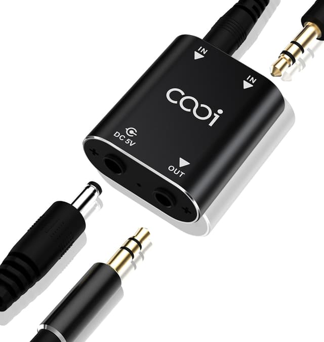 Cooidea 2 Channel Stereo Audio Mixer - Metal Shell, AUX Interface Support 2 In 1 Out Mini Stereo Sound Mixer Includes 1-Meter Audio Cables - For PC, Phone, Laptop, Headphones
