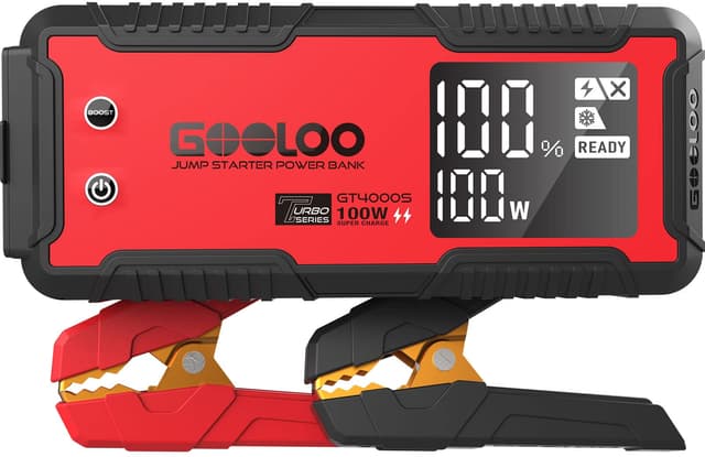 GOOLOO GT4000S Jump Starter 4000 Amp Car Starter 100W Two-Way Fast-Charging Portable Car Battery Charger Booster Pack for 10L Diesel and All Gas Engines, SuperSafe Lithium Jump Box for 12V Vehicles