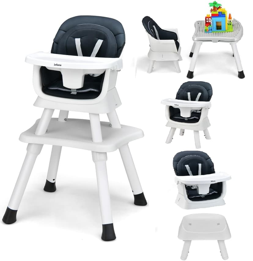 INFANS 8 in 1 Baby High Chair, Convertible Highchair for Babies and Toddlers, Infant Dining Booster Seat, Building Block Table, Kids Stool Table Chair Set with Removable Tray
