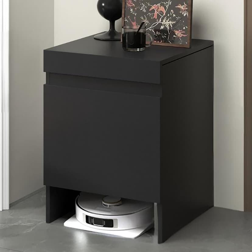 Nordivo Robot Vacuum Stand Cabinet,Storage Cabinet with Doors for Robot Vacuum Cleaner,End Side Table for Home Office,Wood Freestanding Rack for Living Room Home Office Kitchen(Black)