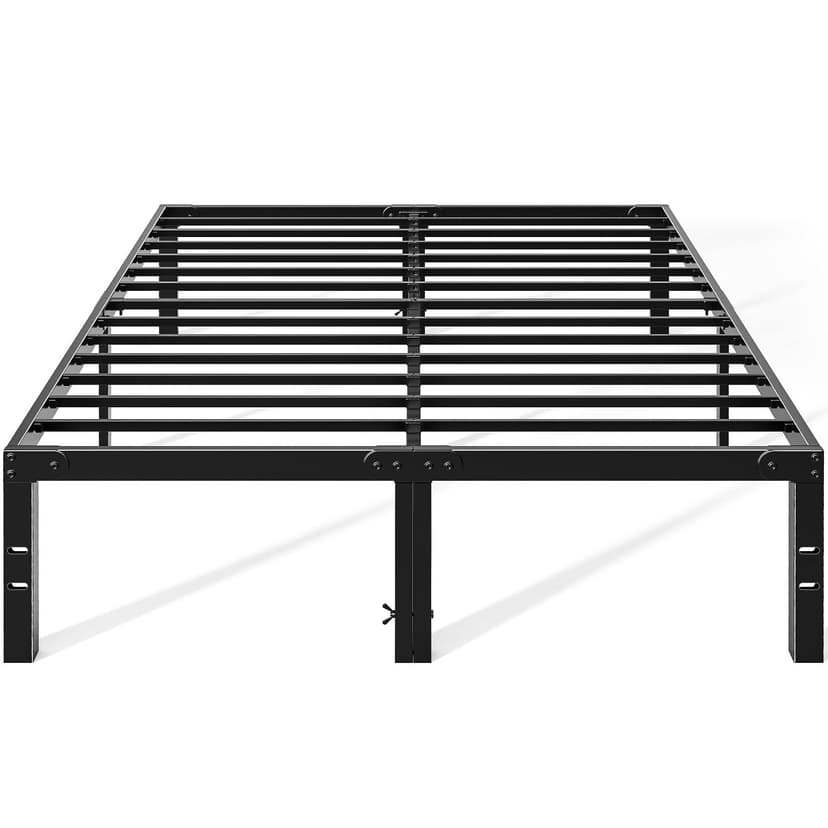 OLIXIS Metal King Bed Frame - 14in High with Storage Space, No Box Spring Needed with Sturdy Steel Slat Support, 2200LBS Heavy Duty for Easy Assembly, Black for Bedroom