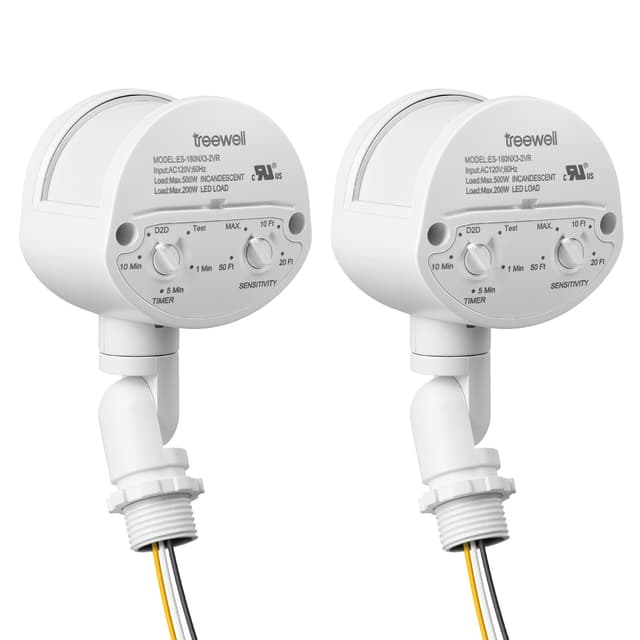 2 Pack Motion Sensor, 180-Degree Replacement Motion Detector, Adjustable Time & Detection Sensitiity Up to 60 Feet Range, 3 Working Modes Pir Motion Sensor for Security Floodlight, White, UL Listed