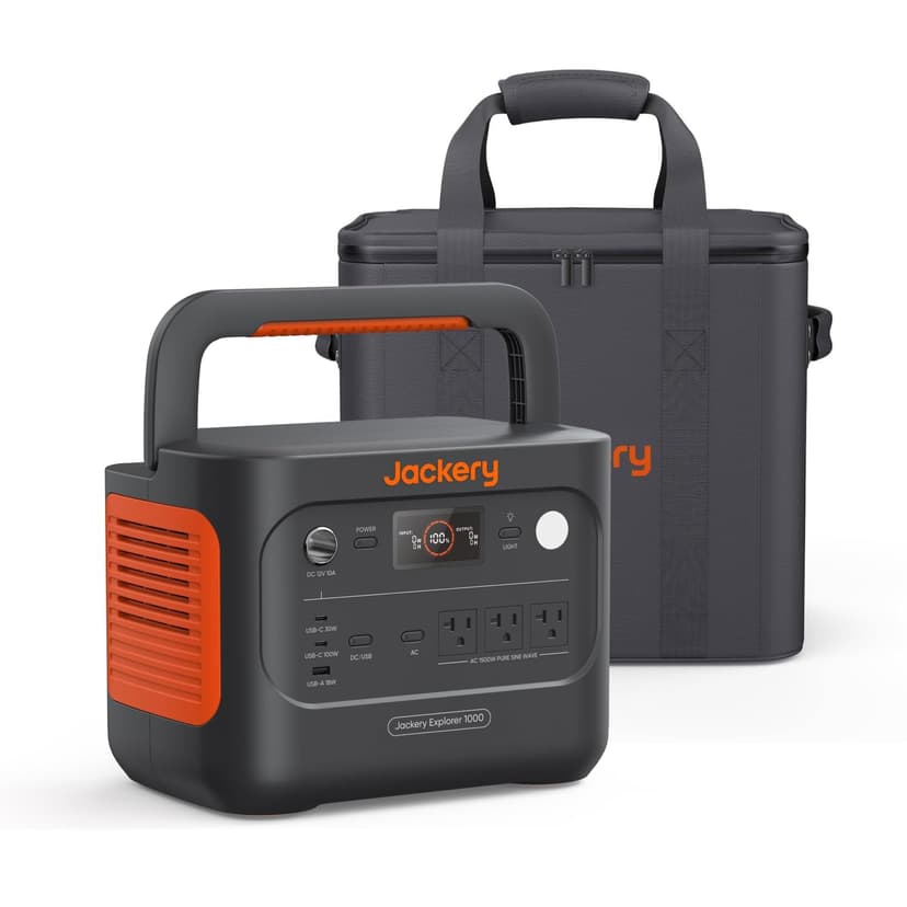 Jackery Explorer 1000 v2 Portable Power Station and Carrying Bag, 1070Wh LiFePO4 Battery,1500W AC/100W USB-C Output, 1 Hr Fast Charge, Solar Generator for for Outdoor, Camping