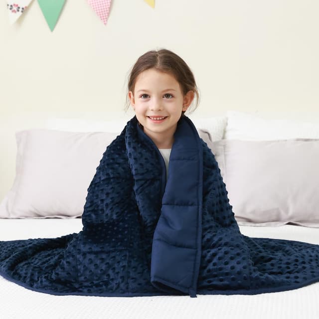 Mr. Sandman Weighted Blanket 7LBS 41 x 60 Inches, Minky Dots Heavy Blanket with Glass Beads, Soft and Cooling for School and Home, Navy Blue