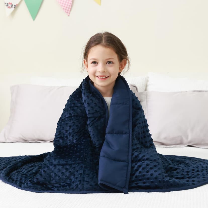 Mr. Sandman Weighted Blanket 7LBS 41 x 60 Inches, Minky Dots Heavy Blanket with Glass Beads, Soft and Cooling for School and Home, Navy Blue