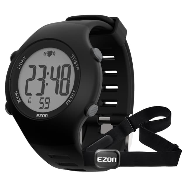 EZON Heart Rate Monitor Chest Strap and Digital Watch,5ATM Waterproof Fitness Tracker with HRM,Calories Burned,Stopwatch and Hourly Chime - Ideal Fitness Presents for Men and Women (Black)