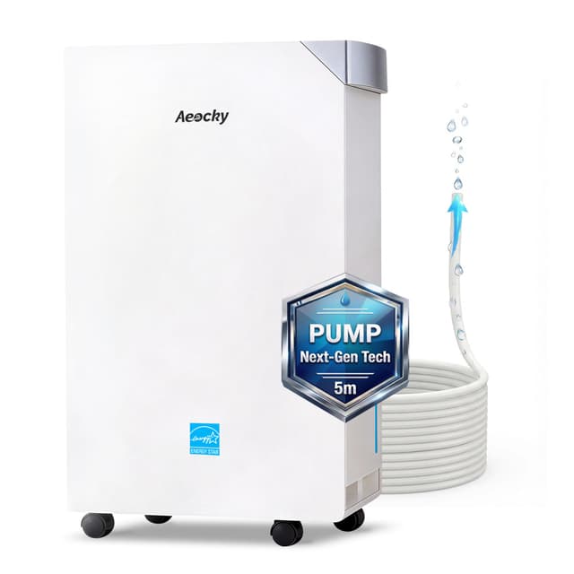 4500 Sq.Ft Energy Star Most Efficient 2025 Dehumidifier with Pump, AEOCKY Max 80 Pint/Day Smart Compressor Dehumidifier with Drain Hose, Intelligent Humidistat,for Basement,Bedroom,Home (White)