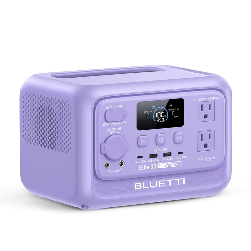 BLUETTI Elite 30 V2 Portable Power Station, 288Wh Solar Generator with 600W AC Outlet (Power Lifting 1500W), Fast Charging LiFePO4 Battery, UPS Backup Power for Camping, Road Trip, Outage
