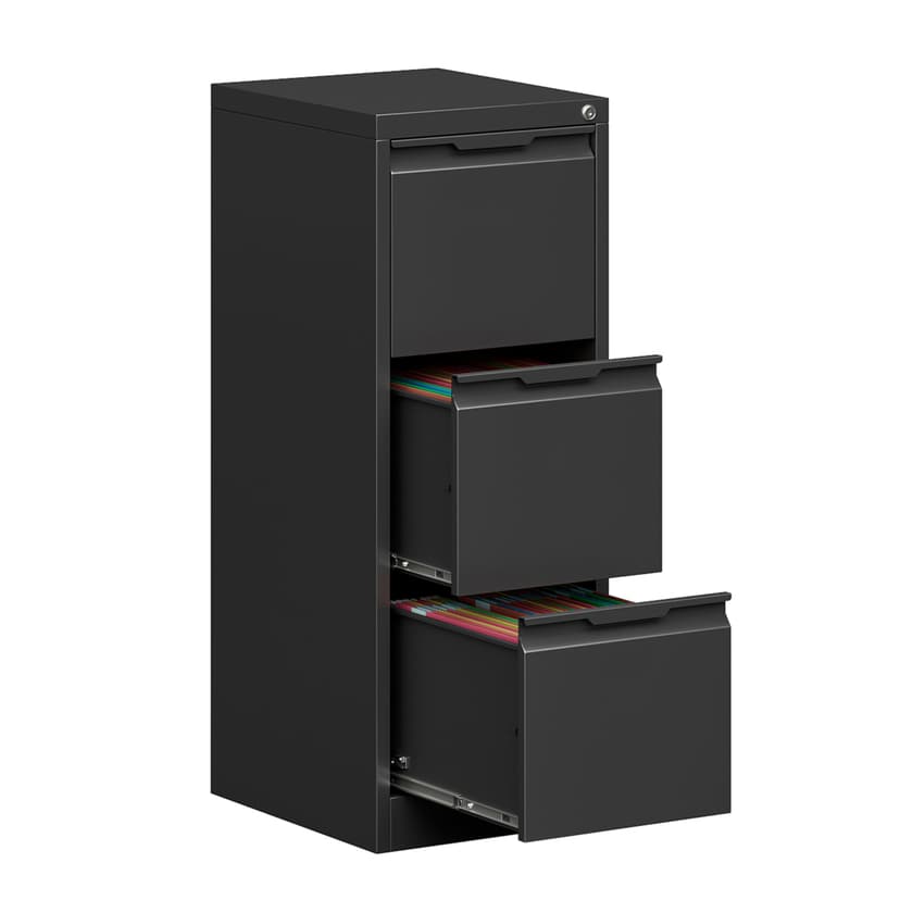 3 Drawer File Cabinet with Lock,Vertical Filing Cabinets for Home Office,Heavy Duty Metal File Cabinet for Hanging A4/Letter/Legal Size File,Vertical File Cabinet 15" W X 17.8" D X 38.3" H-Black