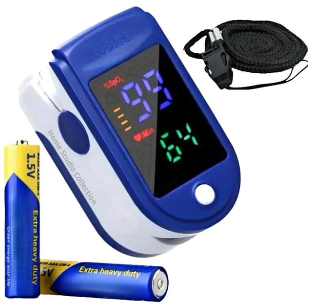 Finger Pulse Oximeter Larger Display Blood Oxygen Monitor with Batteries and Lanyard Included Fingertip Pulse Oximeter Color: Navy Blue