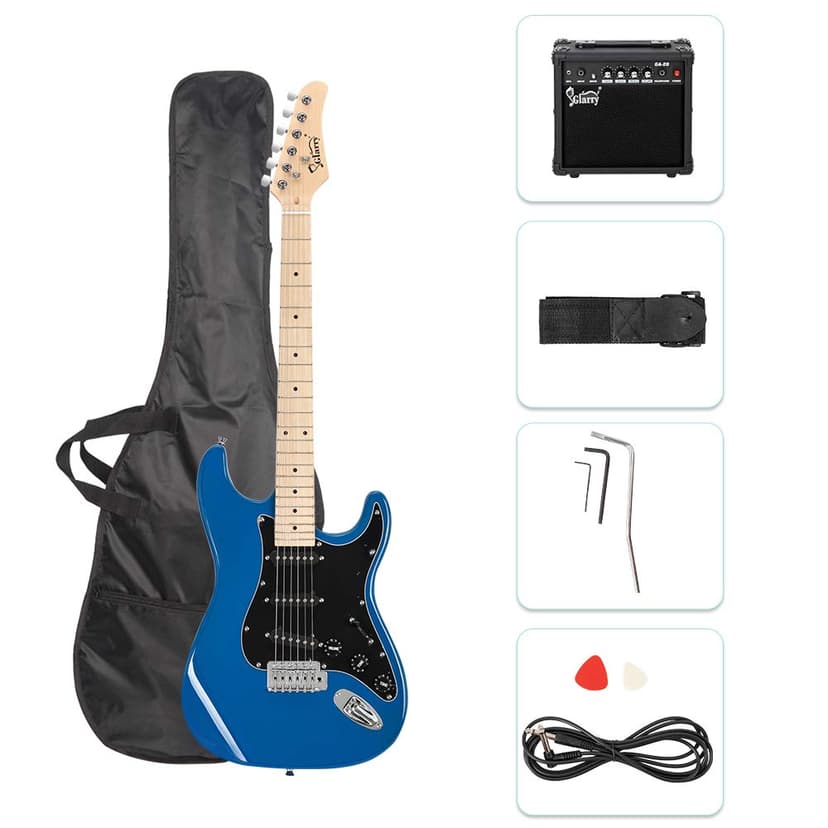 GLARRY Full Size Electric Guitar for Music Lover Beginner with 20W Amp and Accessories Pack Guitar Bag (BLUE, 39" Right Handed)