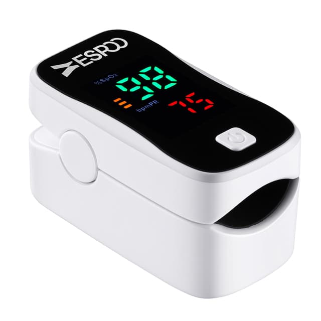 ESPOO Fingertip Pulse Oximeter, Blood Oxygen Saturation Monitor (SpO2) & Pulse Rate Monitor with LED Display, Portable Oxygen Monitor, Includes Batteries & Lanyard