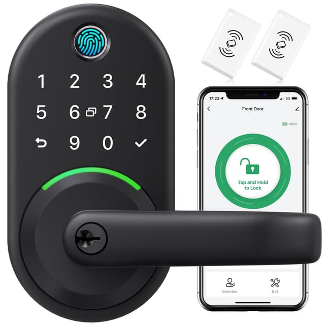 Smart Door Handle Lock with Keypad: Yamiry Fingerprint Smart Knob - Keyless Entry Digital Lock for Front Door - Deadbolt with APP - Generate Passcode Remotely - DIY Installation