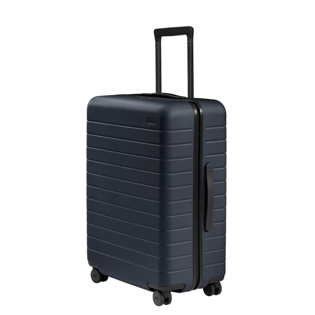 Away Medium Checked Luggage, Lightweight Hard Shell Suitcase with Spinner Wheels, Durable Rolling Luggage, TSA Lock, 26 Inch, Navy Blue